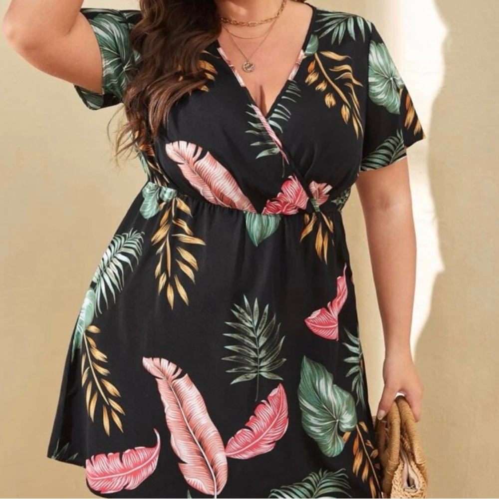 Shein summer dress with black tropical flowers